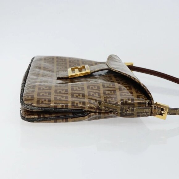FENDI Zucchino Canvas Mamma Baguette Shoulder Bag Enamel Beige Gold Auth 146481 - Picture 6 of 16